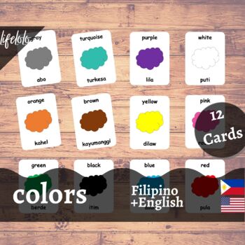 Preview of Colors - FILIPINO - English Bilingual Cards | 12 Flash Cards | Homeschool