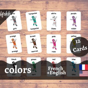 Preview of Colors - FRENCH English Bilingual Flash Cards | 12 Cards | Homeschool