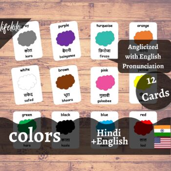 Preview of Colors - HINDI English Bilingual Flash Cards | 12 Cards | Homeschool