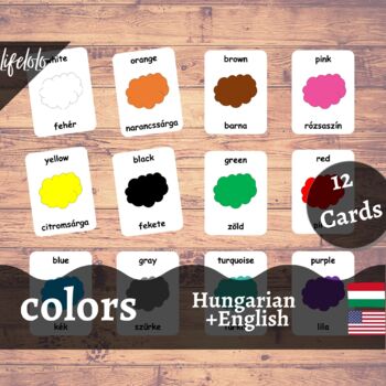 Preview of Colors - HUNGARIAN-English Bilingual Cards | 12 Flash Cards | Homeschool