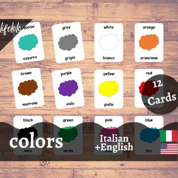 Preview of Colors - ITALIAN - English Bilingual Cards | 12 Flash Cards | Homeschool