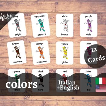 Preview of Colors - ITALIAN English Bilingual Flash Cards | 12 Cards | Homeschool