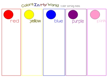 Colors In My World- Color Sorting Mats/Worksheets by Learning by the Pound