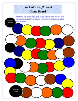 Preview of Spanish Colors Los Colores Game Board