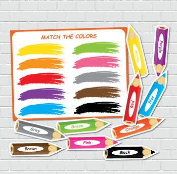 Colors Matching Activities for Kids, Toddler Printable, Colored Pencils.