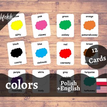Preview of Colors - POLISH - English Bilingual Cards | 12 Flash Cards | Homeschool