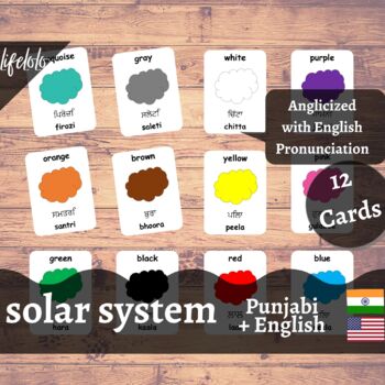 Preview of Colors - PUNJABI English Bilingual Flash Cards | 12 Cards | Homeschool
