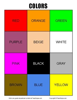 Colors Poster Great reference chart for wall or student notebook