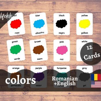 Preview of Colors - ROMANIAN - English Bilingual Cards | 12 Flash Cards | Homeschool