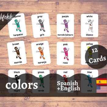 Preview of Colors - SPANISH English Bilingual Flash Cards | 12 Cards | Homeschool