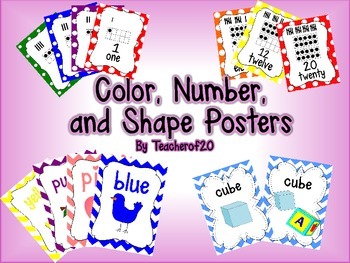 Preview of Colors, Shapes, Number Posters Classroom Decor