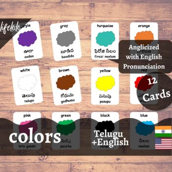 Preview of Colors - TELUGU English Bilingual Flash Cards | 12 Cards | Homeschool