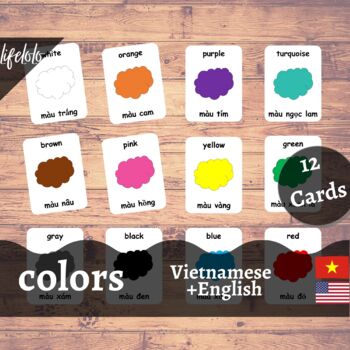 Preview of Colors - VIETNAMESE-English Bilingual Cards | 12 Flash Cards | Homeschool