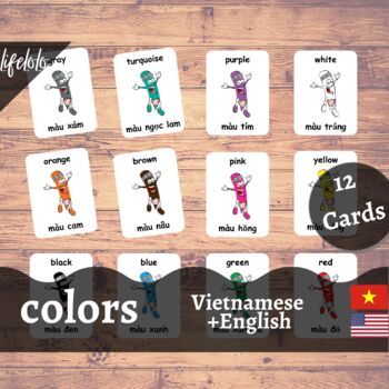 Preview of Colors - VIETNAMESE English Bilingual Flash Cards | 12 Cards | Homeschool
