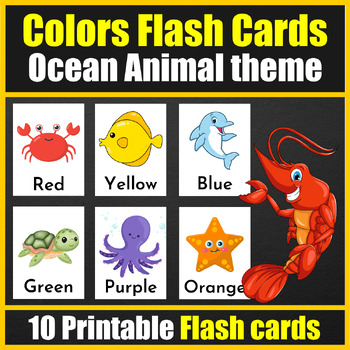 Preview of Colors Vocabulary Flash cards for Pre-k & kindergarten - Ocean Animal Theme