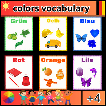 Preview of Colors Vocabulary For Kids, Beautiful German Flash Cards, Printables.