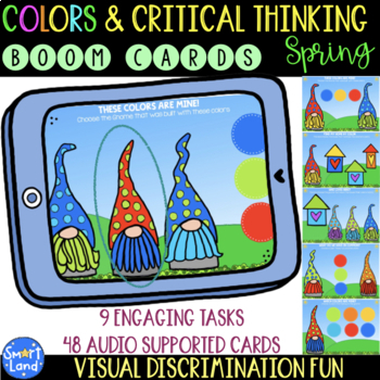 Preview of Colors Same and Different Visual discrimination practice digital cards | Gnomes