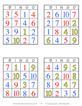 Colors and Numbers Bingo Games by Simply Math | TPT