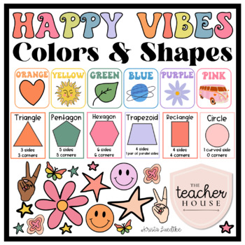 Preview of Colors and Shapes Posters | RETRO HAPPY VIBES Classroom Decor