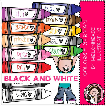 Preview of Colors clip art - German - BLACK AND WHITE - by Melonheadz