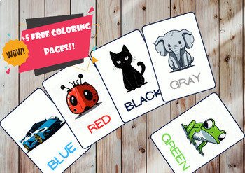 Preview of Colors flash cards for kids + FREE coloring pages!!