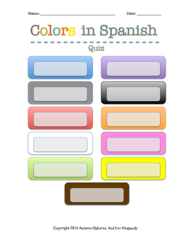 Colors in Spanish Handout/Poster and Quizzes by Red Fox Rhapsody