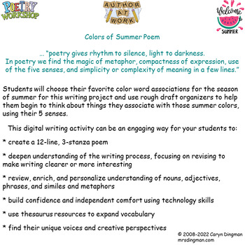 Preview of Colors of Summer Poem Writing Activity with Google Slides Student Directions
