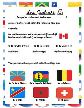 Preview of Colors with French Speaking Country Flags Partner Speaking Activity