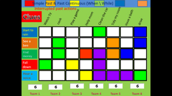 Preview of Colour Bingo Game for Interrupted past actions (past simple and past continuous)