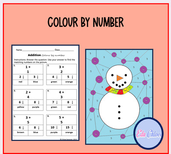 Preview of Colour By Number - Addition for Prep/Kindergarden/Foundation