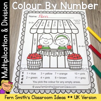 Preview of Fall Apples Colour By Number Multiplication and Division UK Version Bundle