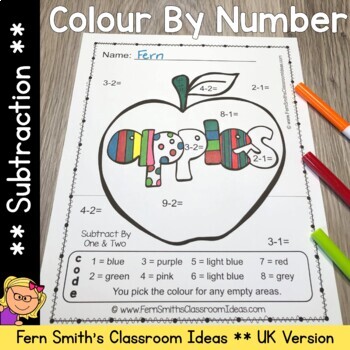 Preview of Fall Apples Colour By Number Subtraction UK Version