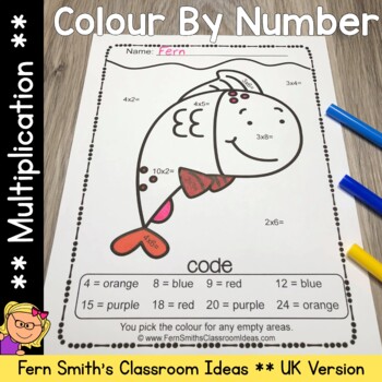 Preview of Colour By Number Ocean Animals Multiplication UK Version