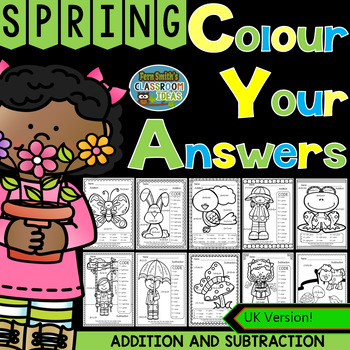 Preview of Colour By Numbers Spring Time Three Addends Addition and Two-Step Subtraction UK
