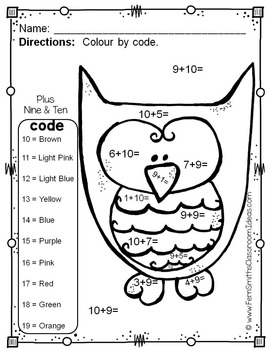 Colour By Numbers Funky Owls Addition UK Version | TpT