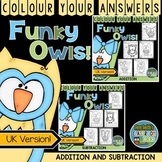 Colour By Numbers Funky Owls Addition and Subtraction UK V