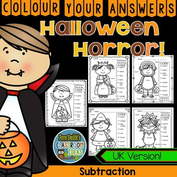 Halloween Colour By Number Subtraction UK Version | TPT