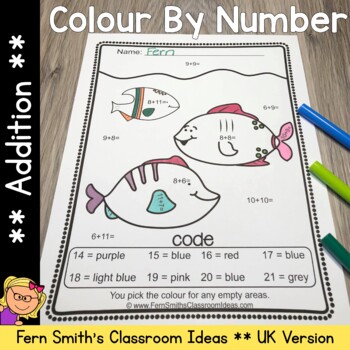 Preview of Colour By Number Ocean Animals Addition UK Version