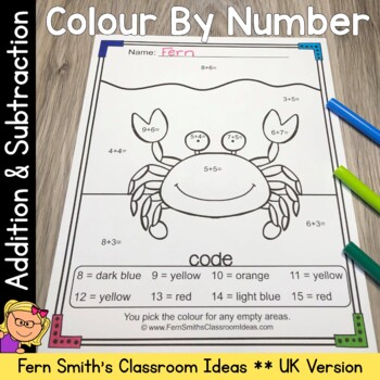 Preview of Colour By Number Ocean Animals Addition and Subtraction UK Version Bundle