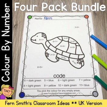Preview of Colour By Number Ocean Animals Add Subtract Multiply Divide UK Version Bundle