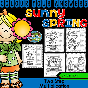 Preview of Colour By Numbers Sunny Spring Two-Step Multiplication UK Version