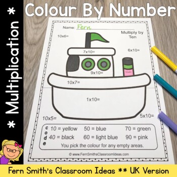 Preview of Colour By Number Multiplication Transportation UK Version w/ Free Coloring Pages