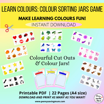 Preview of Colour Sorting Jars, Digital Printable, Game, Rainbow Colours, Cut & Paste Color