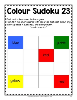 colour sudoku math center by library learners by cari white tpt