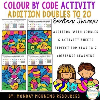 Preview of Easter Colour by Code Addition Doubles to 20 Math Activity