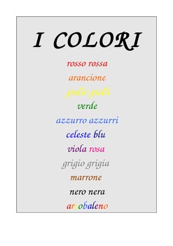Preview of Colour charts & Cloze  in Italian