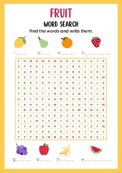 Preview of Colourful Fruit Word Search English Vocabulary Puzzle