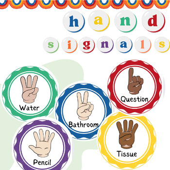 Preview of Colourful Hand Signals Classroom Management Poster Classroom Routines Setup