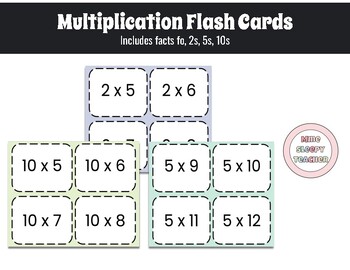 Preview of Colourful Multiplication Fact flash cards 2s,5s,& 10s - with answers on the back