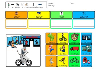 Preview of Colourful Semantics KS1 Writing - Sentence with Characters - x8 with word bank